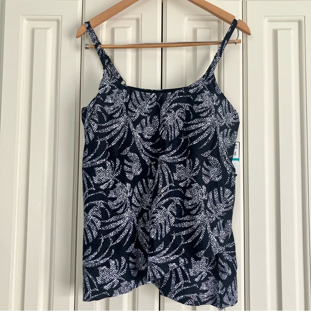 Island Escape Palm Leaf Spaghetti Strap Tankini SwimTop Bathing Suit 16 NWT